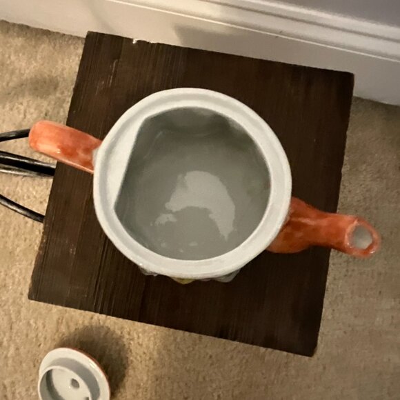 Vintage Fitz & Floyd Teapot – Orange & White Striped with Floral Detail - Picture 7 of 8